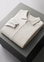 PURE EXTRA-FINE MERINO WOOL ZIP POLO CARDIGAN
